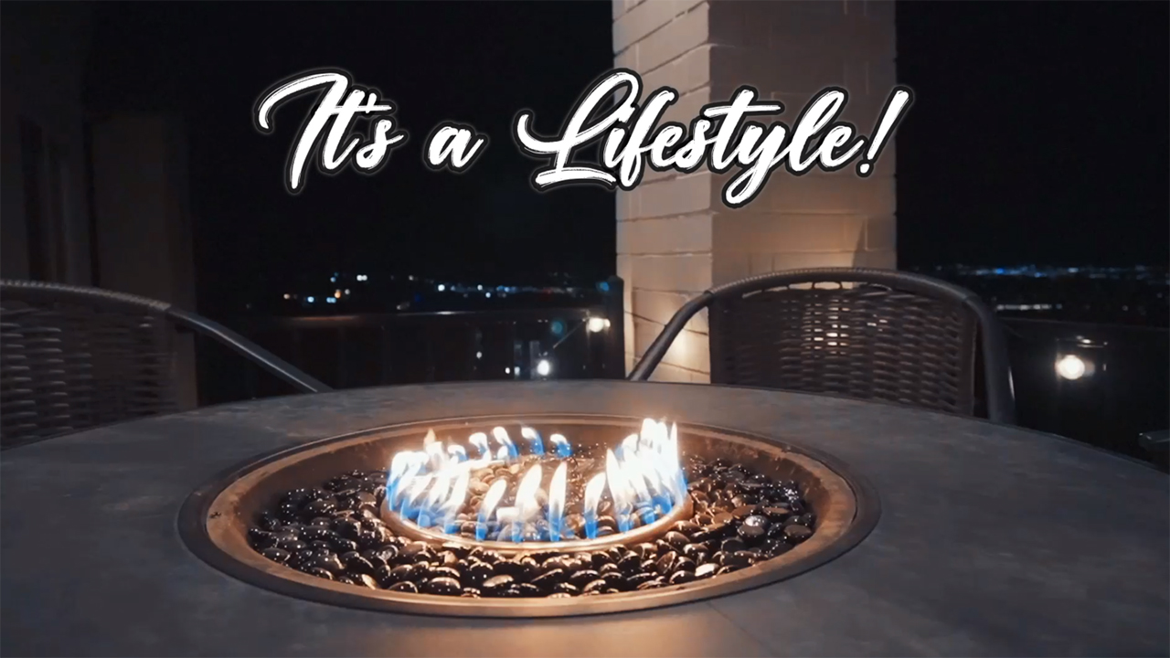 Lifestyle home tour video with an outdoor fire feature