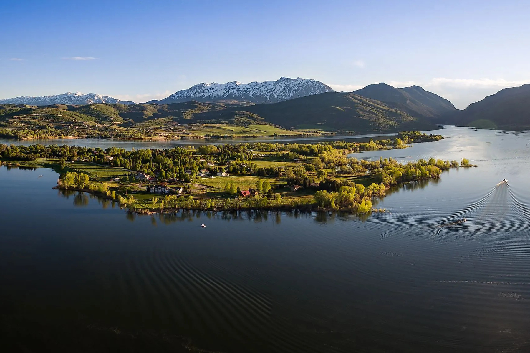 Pineview Reservoir and surrounding mountains in Weber County