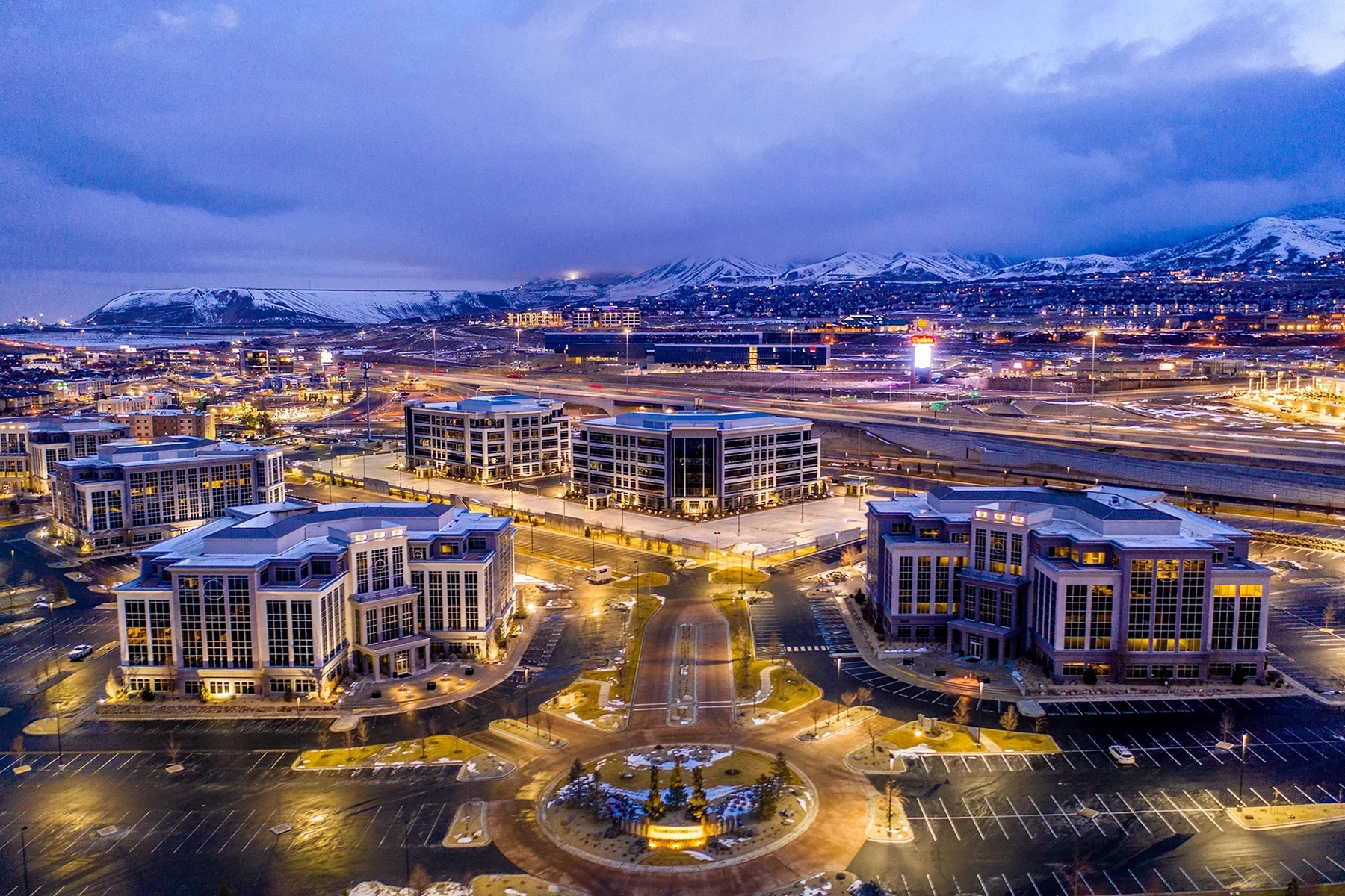 Silicon Slopes technology and employment corridor in Lehi at dusk