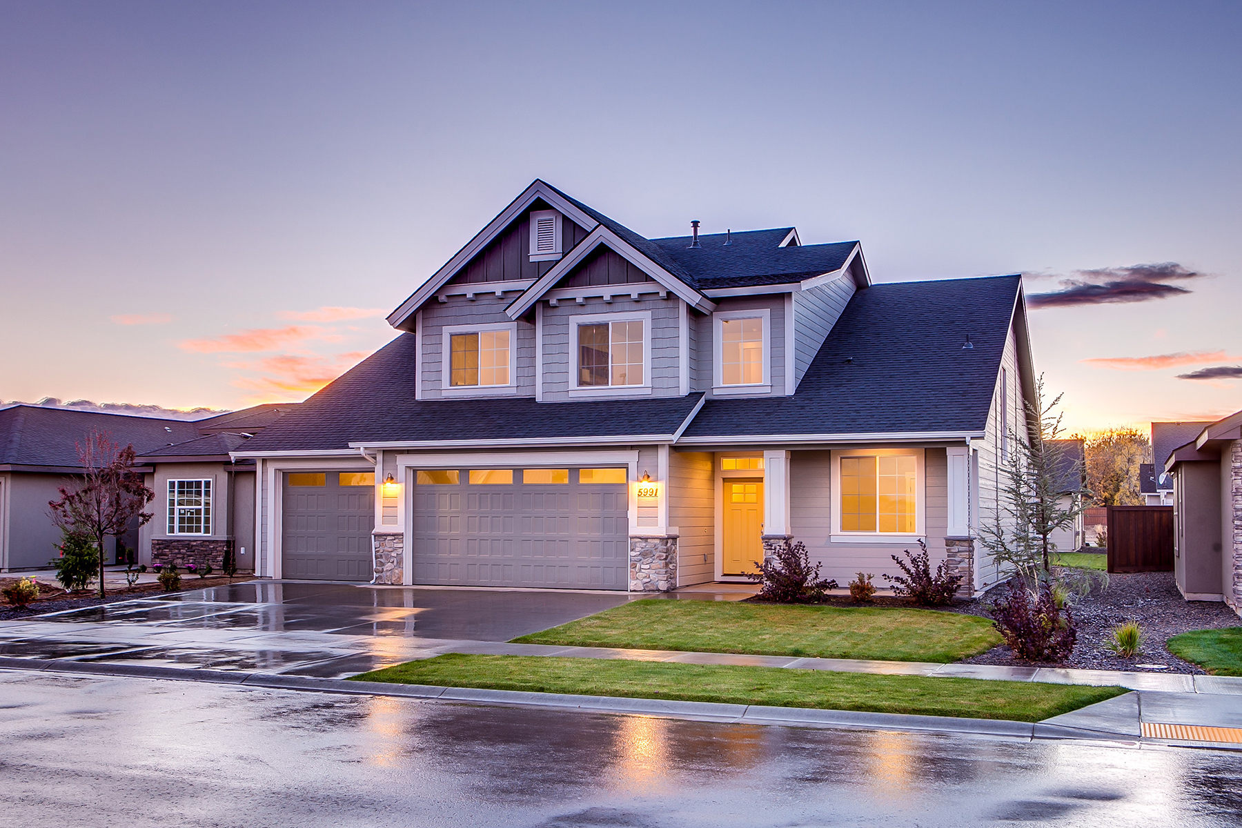 Utah home at twilight after a rain shower